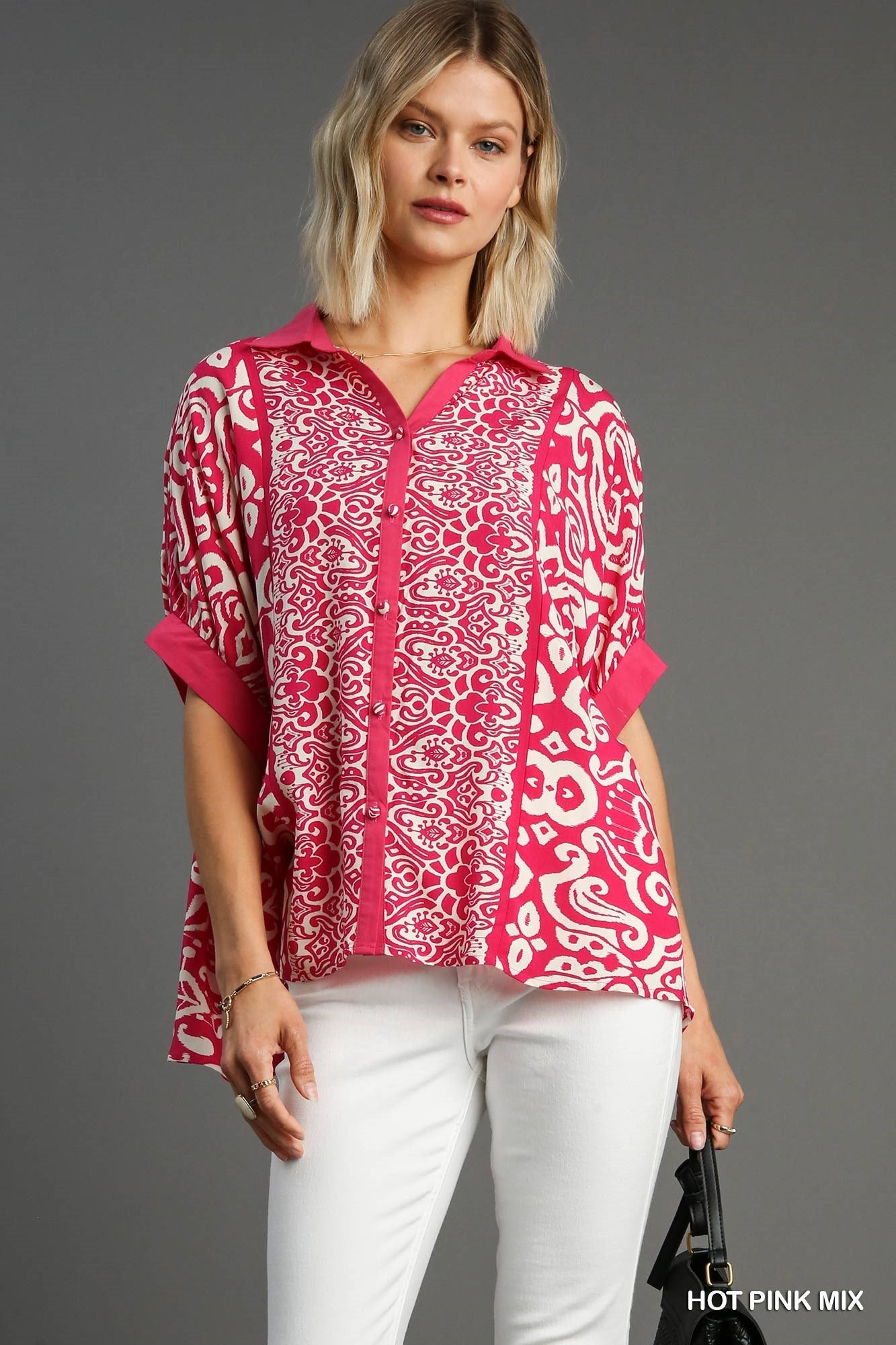 Sophia Oversized Short Sleeve Button Down Shirt