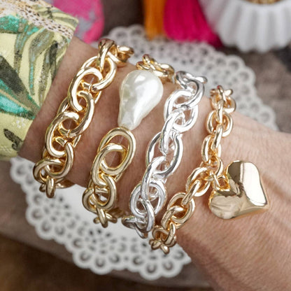 Bold Links – Chunky Chain Stretchy Bracelet - Silver
