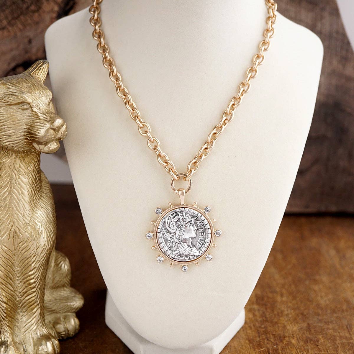Radiant Relic – Coin Medallion Necklace with Crystal Halo