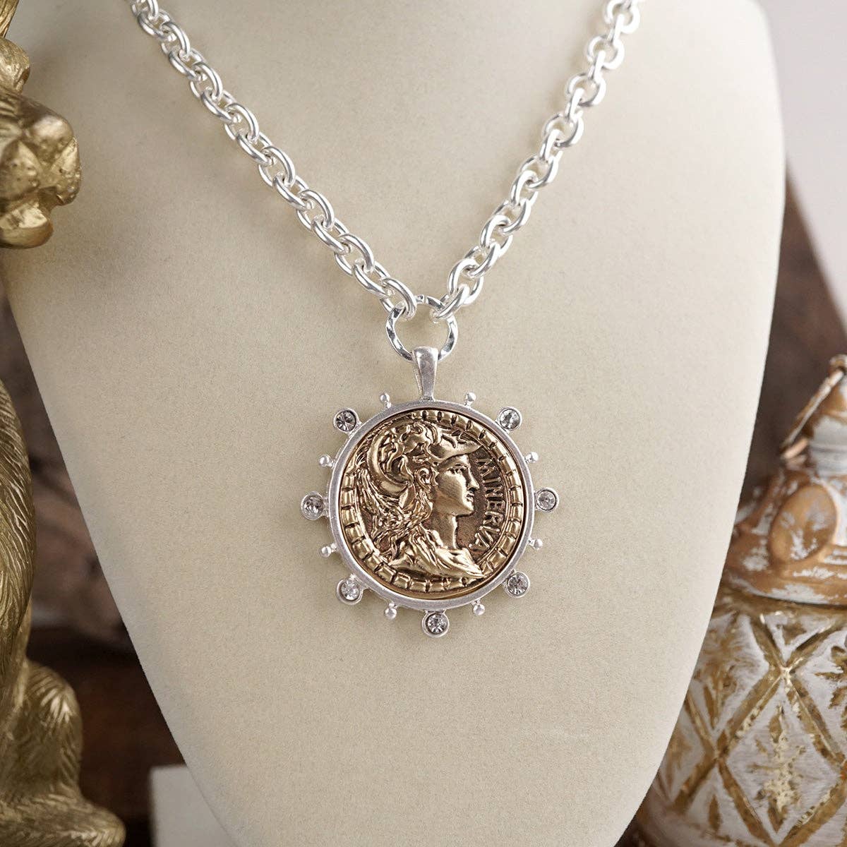 Radiant Relic – Coin Medallion Necklace with Crystal Halo