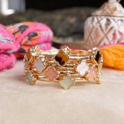 Clover Stretchy Bangle Bracelet – White, Pink, Mint, Tortoise