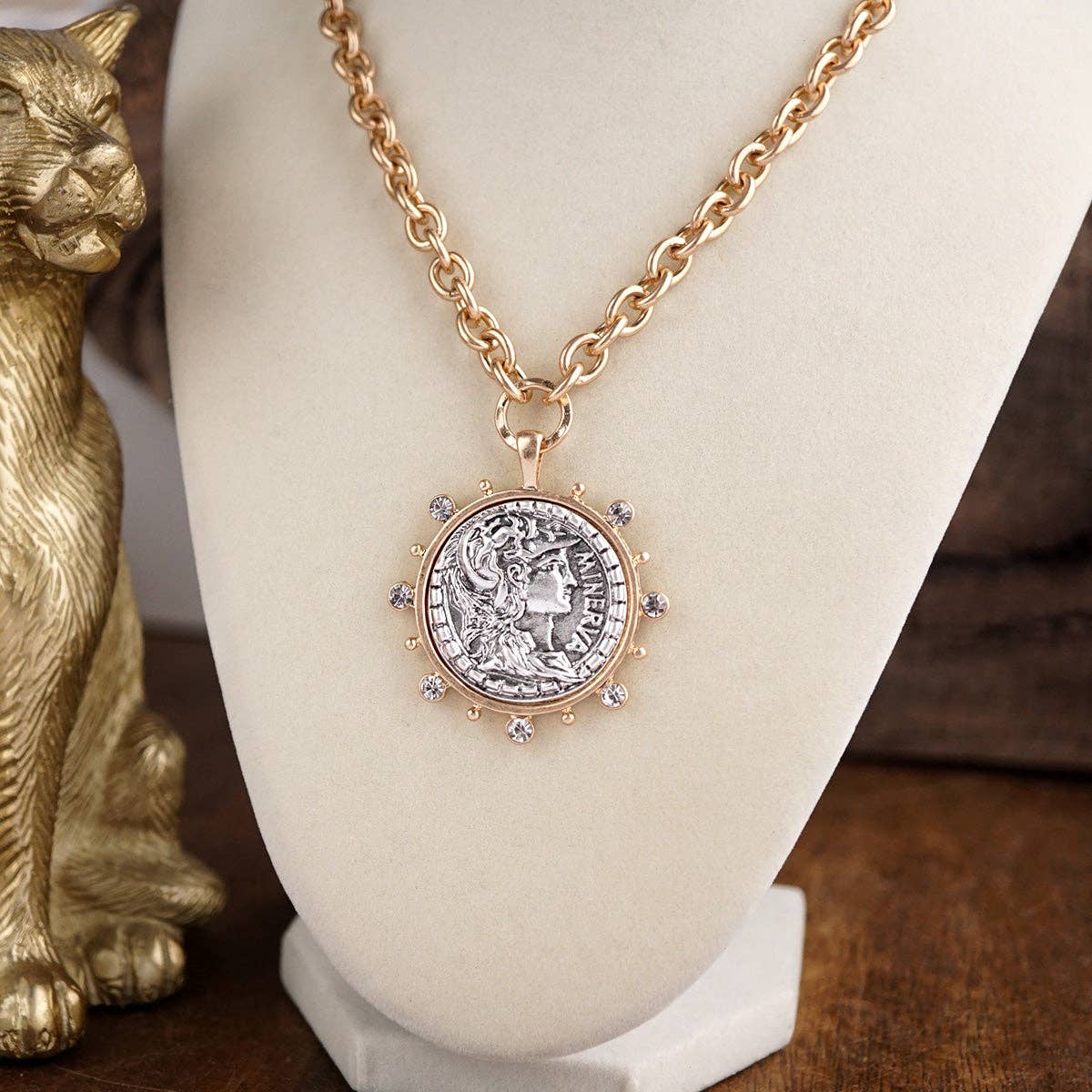 Radiant Relic – Coin Medallion Necklace with Crystal Halo