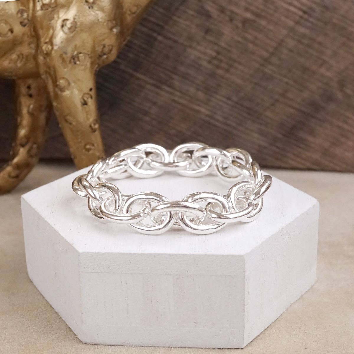 Bold Links – Chunky Chain Stretchy Bracelet - Silver
