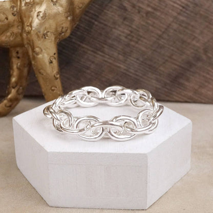 Bold Links – Chunky Chain Stretchy Bracelet - Silver