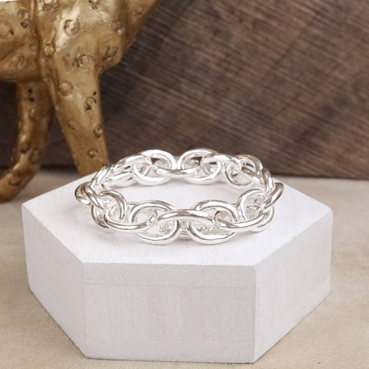 Bold Links – Chunky Chain Stretchy Bracelet - Silver