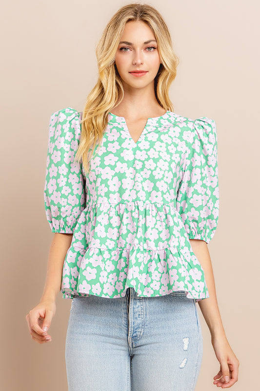 Kendra Pink & Green Flower Top