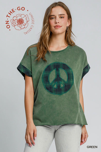 Blair Plaid Peace Sign Top