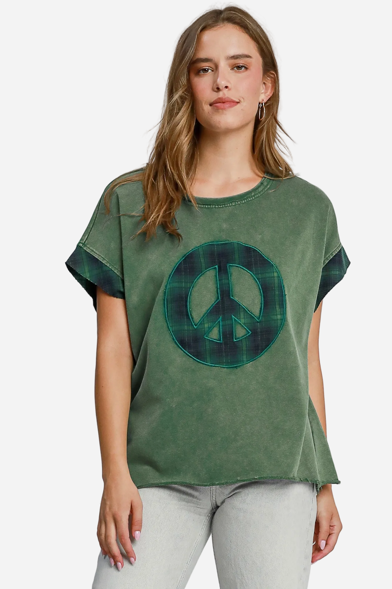 Blair Plaid Peace Sign Top