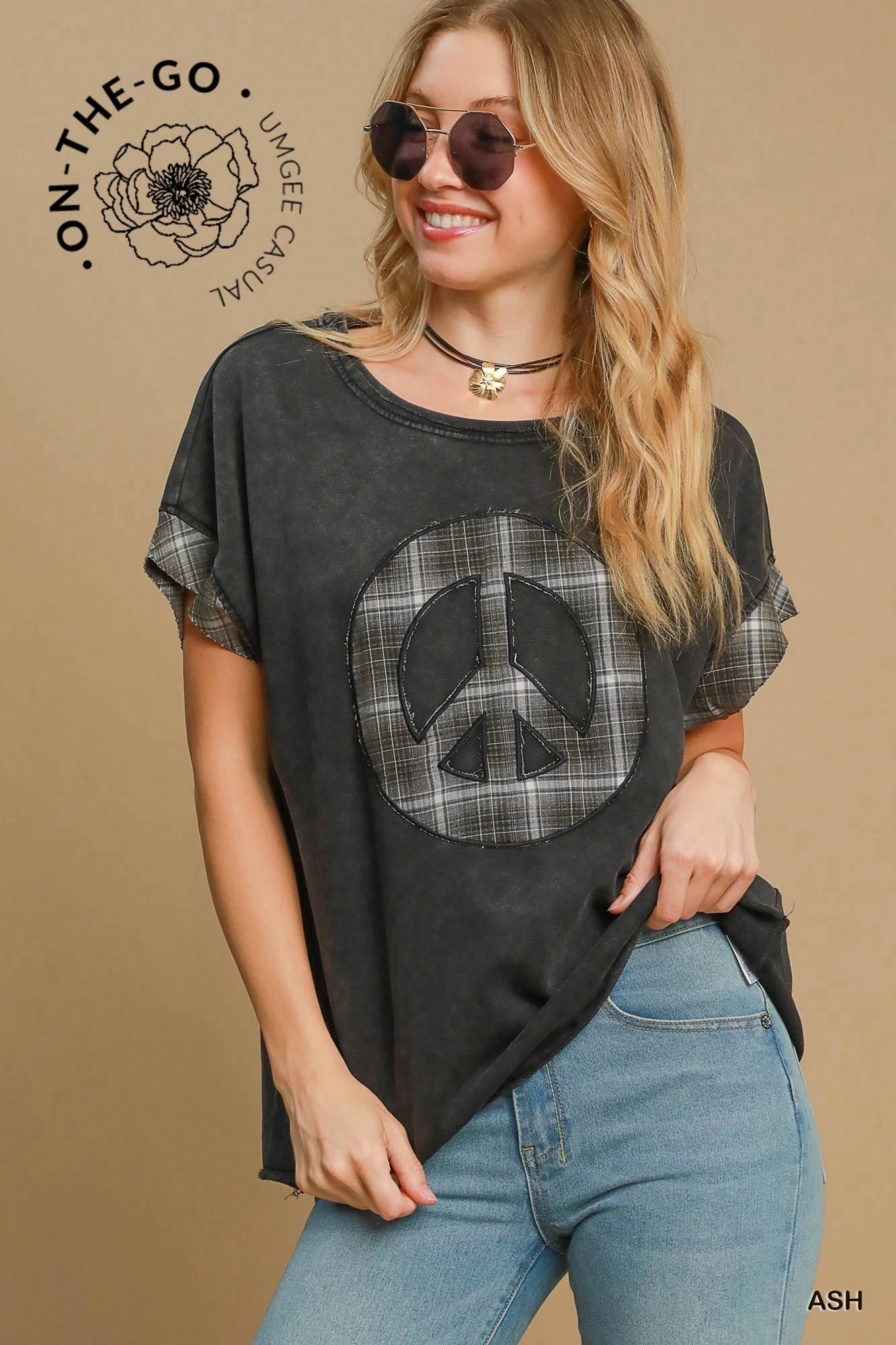 Blair Plaid Peace Sign Top