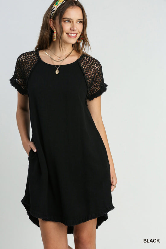 Ellery Linen Crochet Sleeve Dress