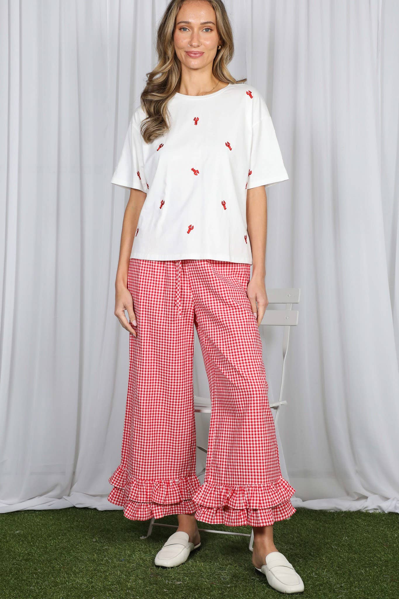 Red Lobster Embroidered Top