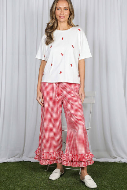 Red Lobster Embroidered Top