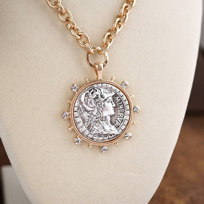 Radiant Relic – Coin Medallion Necklace with Crystal Halo