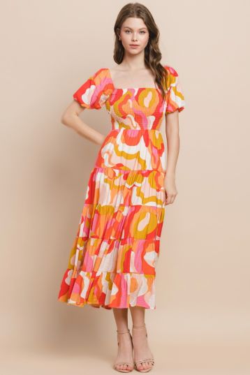 Adriana Abstract Print Multi Midi Dress