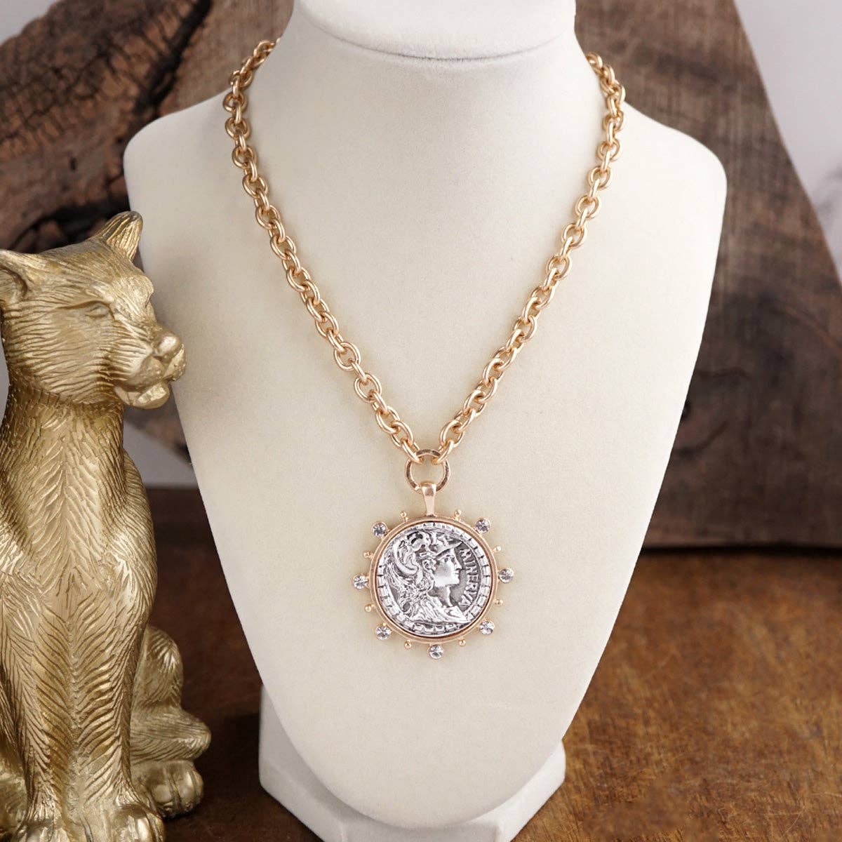 Radiant Relic – Coin Medallion Necklace with Crystal Halo