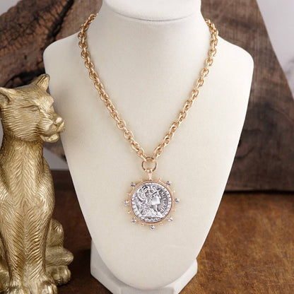 Radiant Relic – Coin Medallion Necklace with Crystal Halo