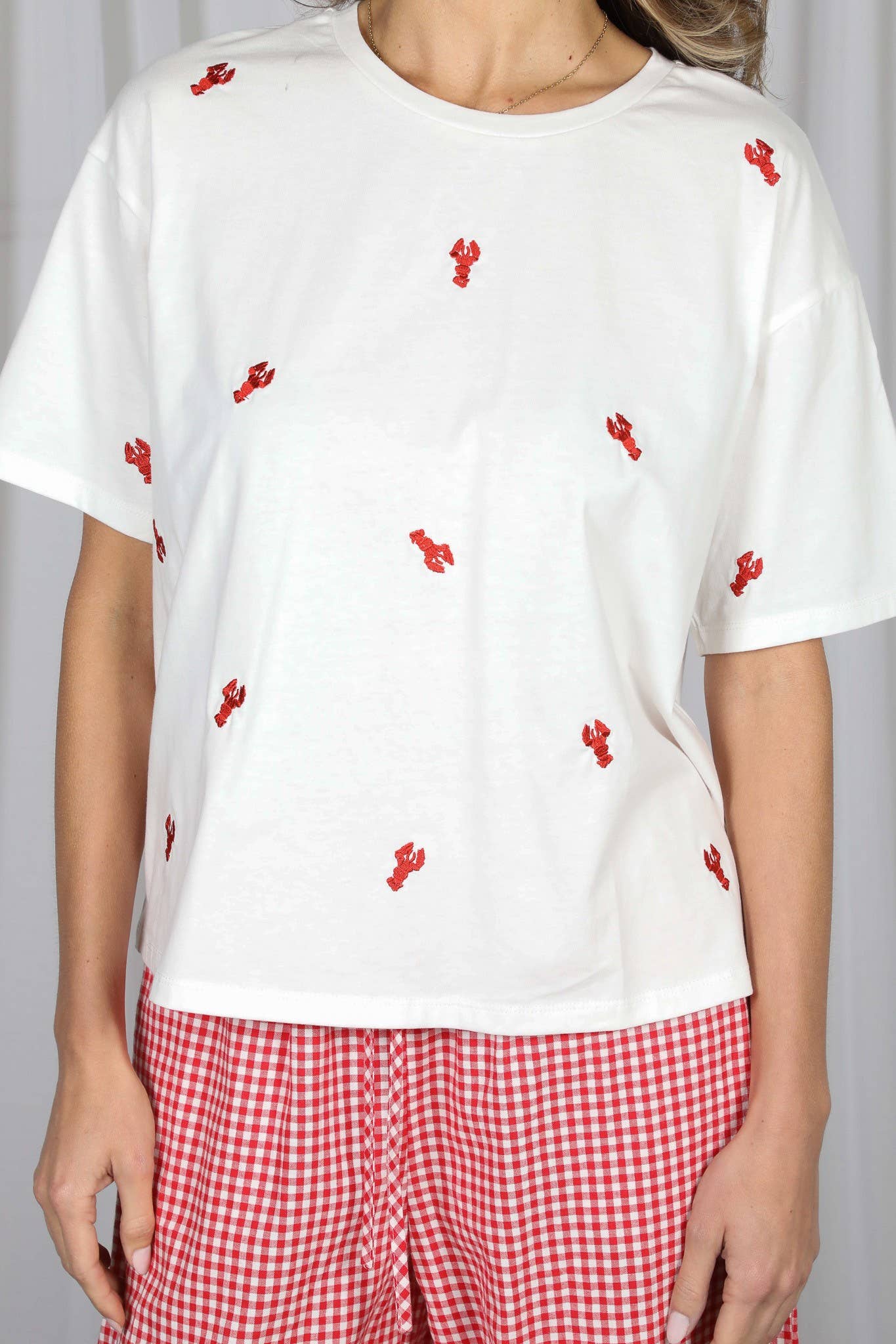 Red Lobster Embroidered Top