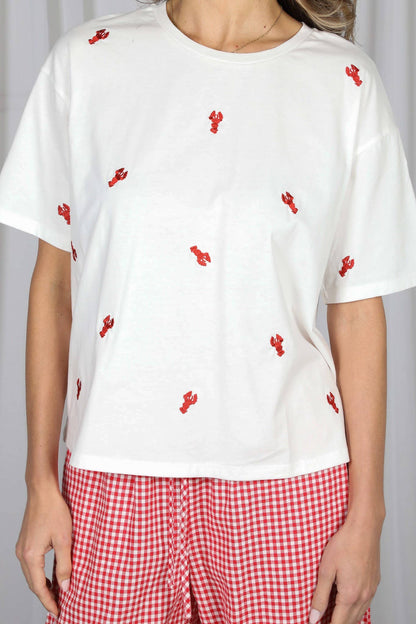 Red Lobster Embroidered Top