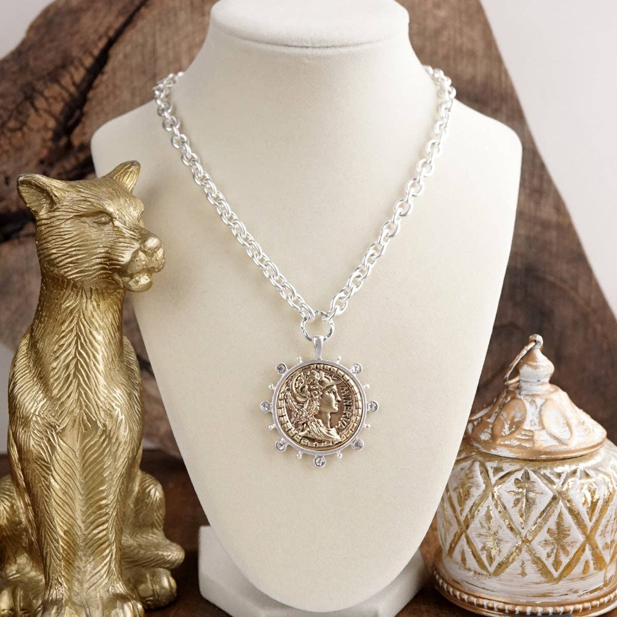 Radiant Relic – Coin Medallion Necklace with Crystal Halo